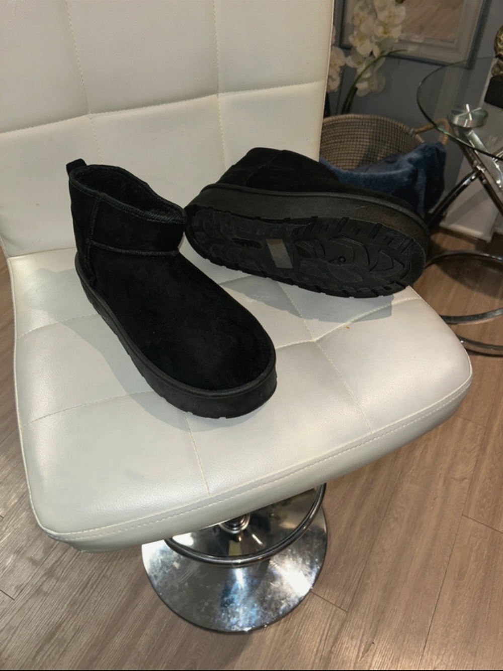Women's Black Suede Platform Ankle Boots - Classic Slip-On Style
